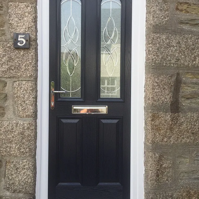 Black Door With Twin Tall Windows